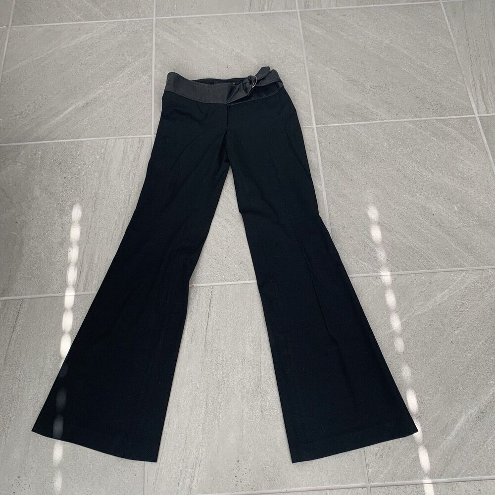 Guess Flared Black Pants Slacks With Faux Leather Belted Waist Size 2